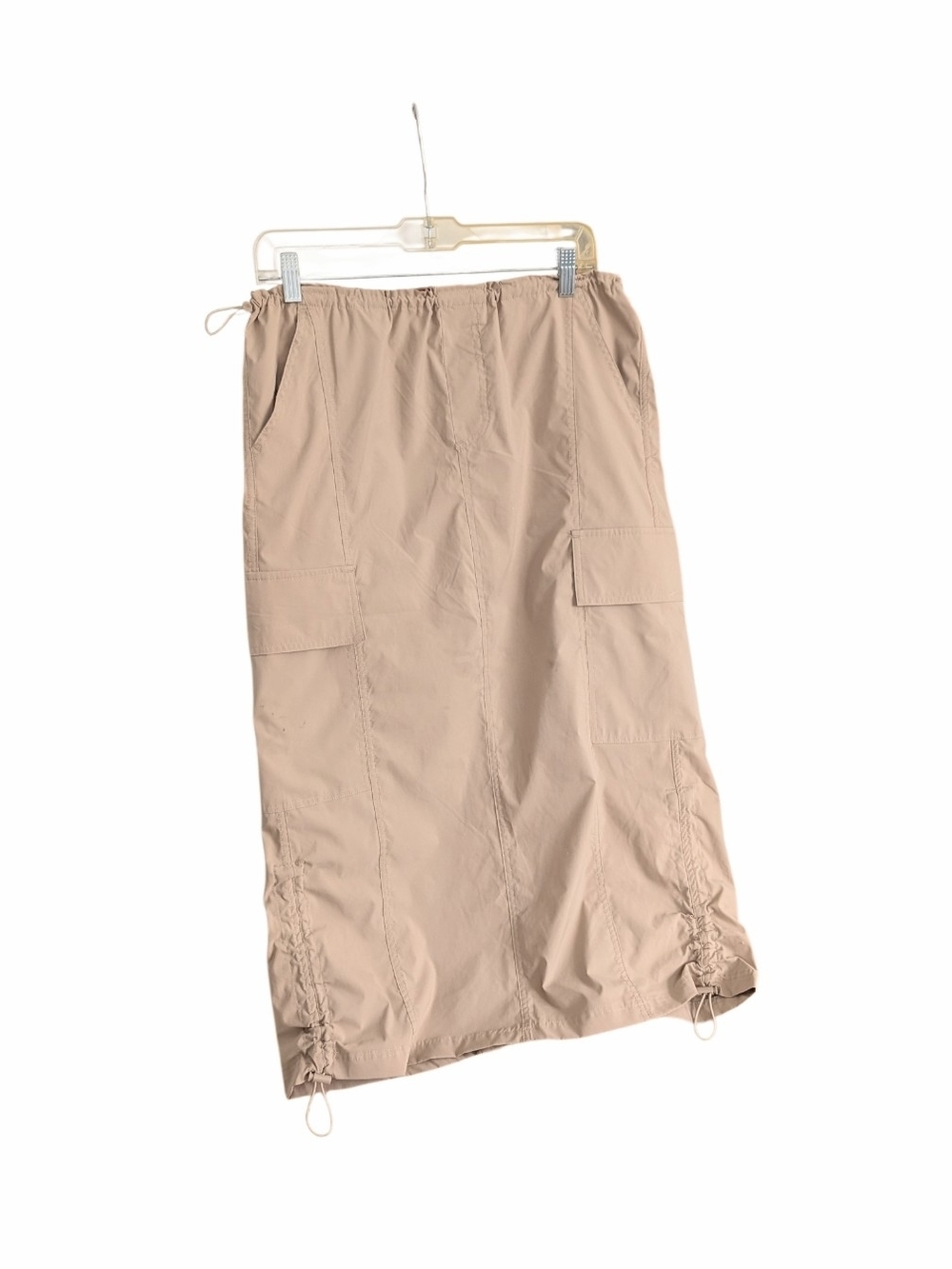Almost Famous Beige Cargo Drawstring Maxi Skirt, Size Medium